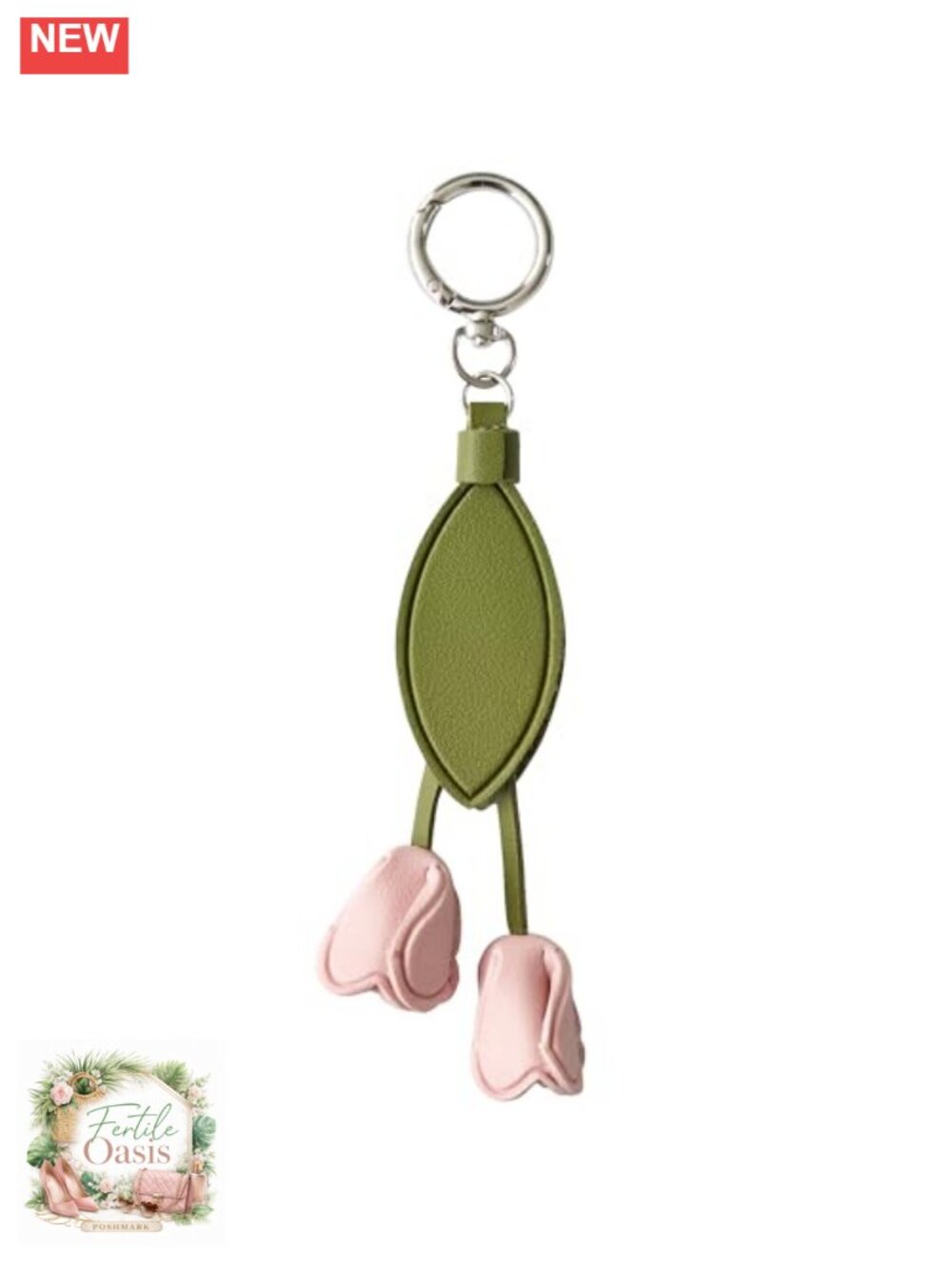 Hand-Sewn Faux Leather PU Tulip Bag Charm Keychain for Purse Wallet